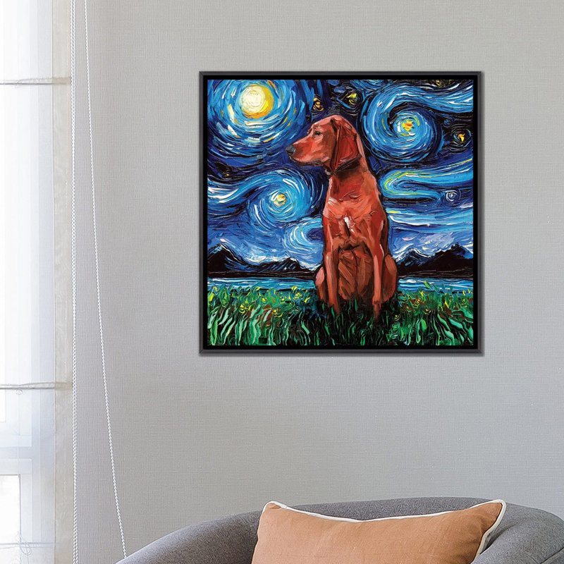 " Shiba Inu Night " by Aja Trier, No Mat, 26" H x 26" W x 1.5" D, Silver Framed Canvas