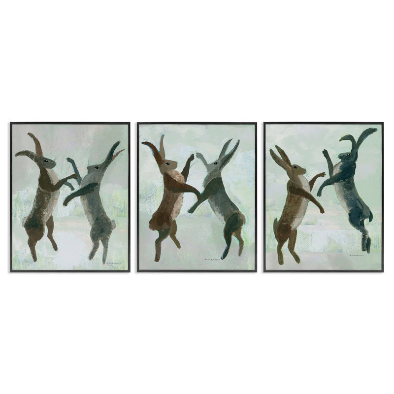 Battles Hares in Neutral Tones, ensemble de 3 giclées encadrées, design par Kay Widdowson, H 14 po x l 11 po