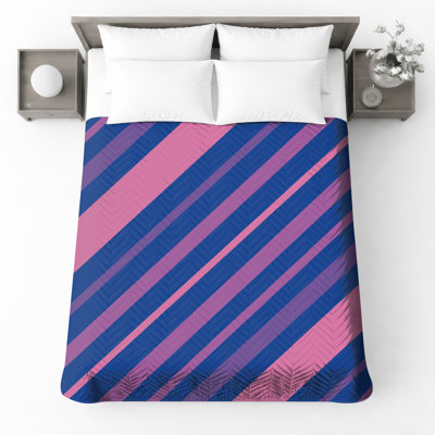 Couvre-lit matelassé à rayures rose et bleu