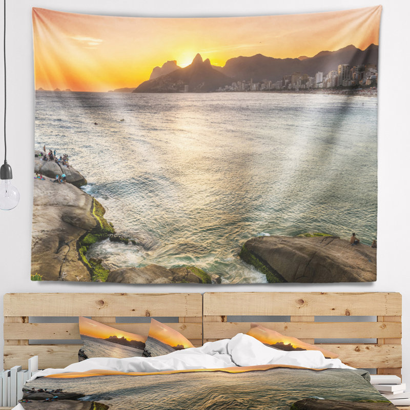 Tapisserie coucher de soleil seascape ipanema on rio de janeiro, H 32 po x l 39 po
