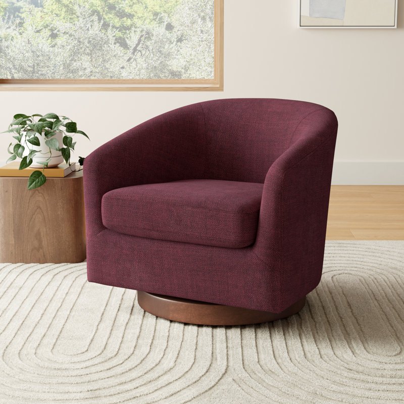 Bennett Upholstered Swivel Barrel Chair, Luna Merlot Textured
