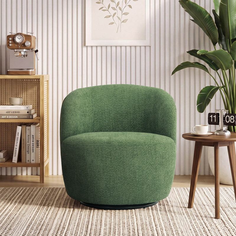 Fauteuil d'appoint pivotant 27,5 po en chenille moderne avec dossier ergonomique, Chenille verte