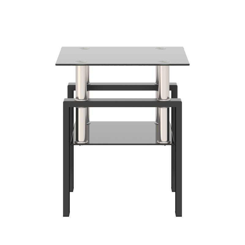 Tempered Glass Tea Table With Metal Legs, Black, 1