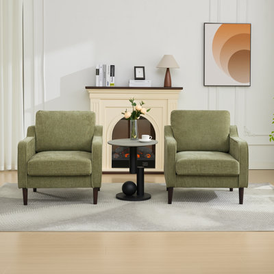 Accent Chair for Living Room, Mid Century Modern Reading Chair for Bedroom Scooped Armchair, High Back Upholstered Comfy Chair with Wooden Legs for Living Room Bedroom Apartment, 1PCS, Olive Green