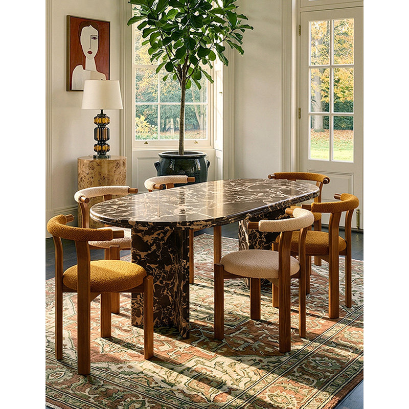 Oval Faux Marble Top Dining Table, Black