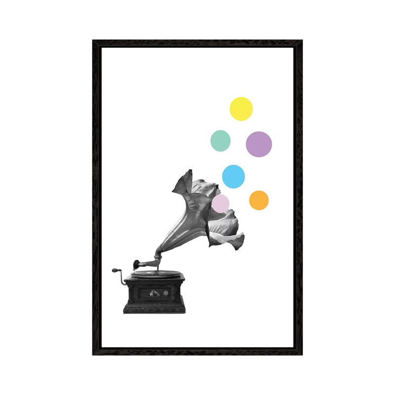 Gramoflower 1 Piece Wall Art on Canvas, 101.6cm H x 66.04cm W x 3.81cm D, Black Framed