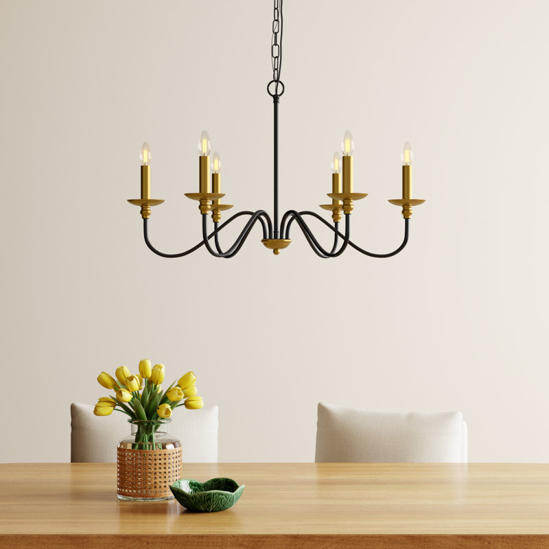 Ableton Iron 6-Light Chandelier, Noir/laiton, H 18 po x l 30 po x P 30 po