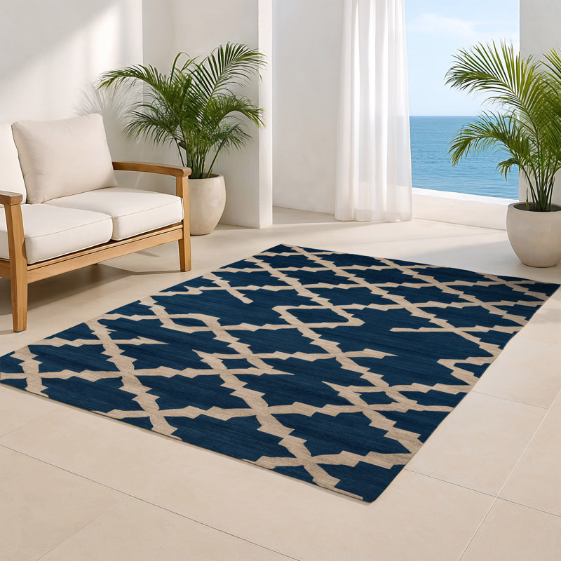 Tapis bleu intérieur et extérieur Trellis, Rectangle 5 pi x 7 pi