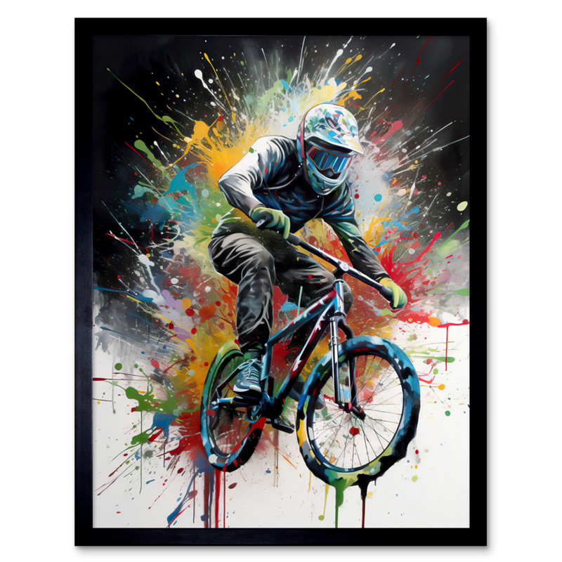Binti Mountain Biking Extreme Sport Splat Portrait - Single Picture Frame Print