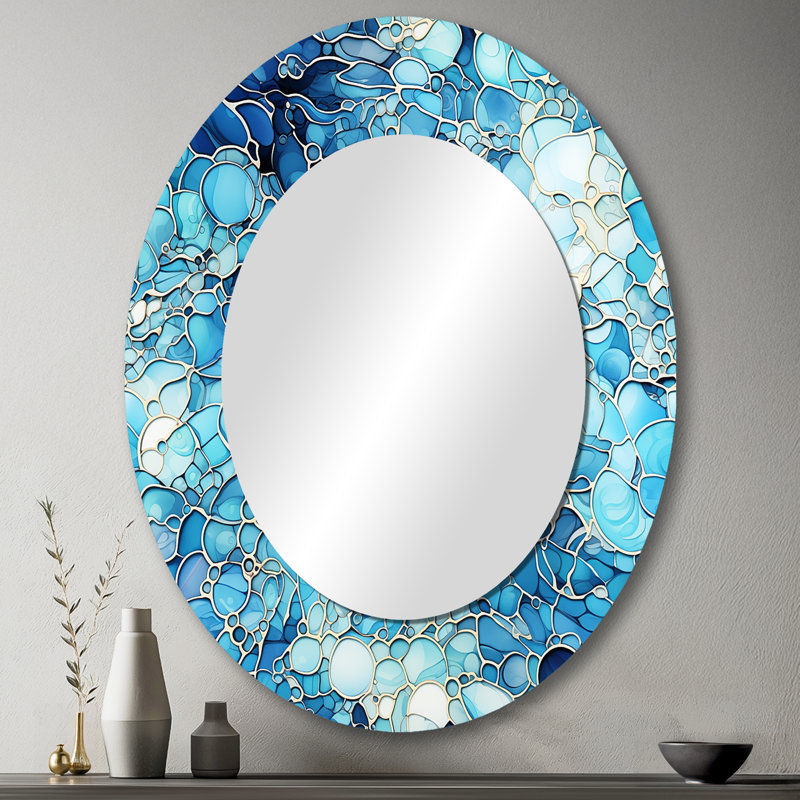 Océan bleu mosaïque turquoise - miroir tropical, miroir mural bleu unique, impression d'art en métal, H 43 po x l 33 po, Oval
