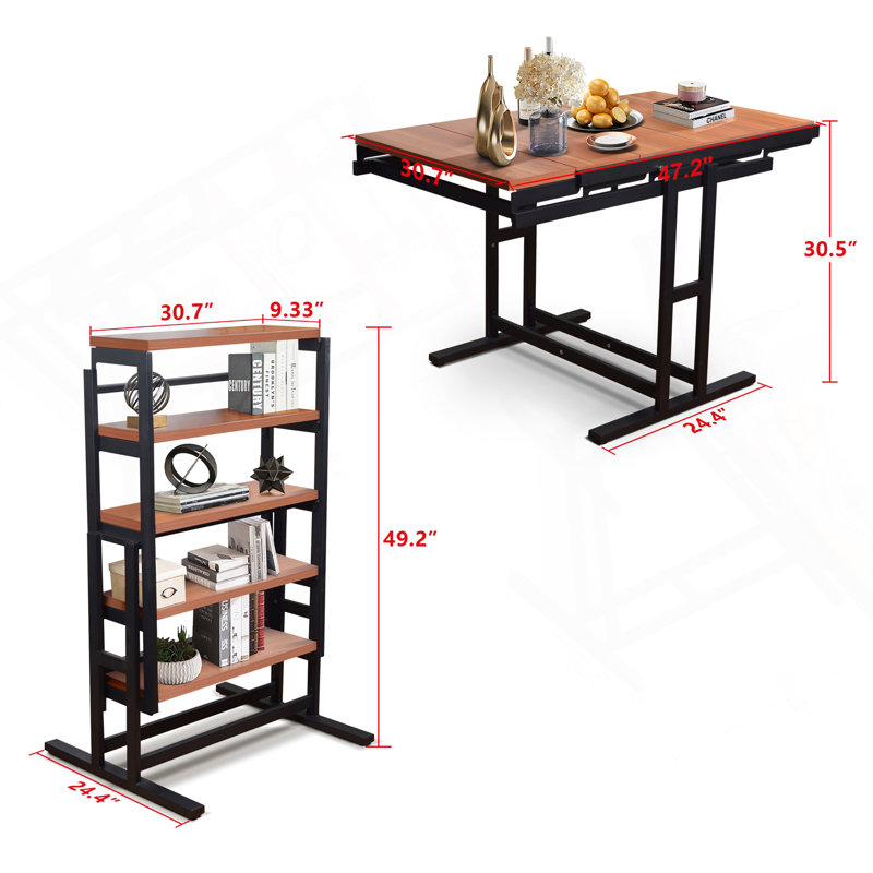 Medium-Size Rubber Wood Multifunction Convertible Dining Table,Transition Dining Table And Shelf For Home And Kitchen,Free Switch,Space-Saving For Any Need ,Wood Color Finish