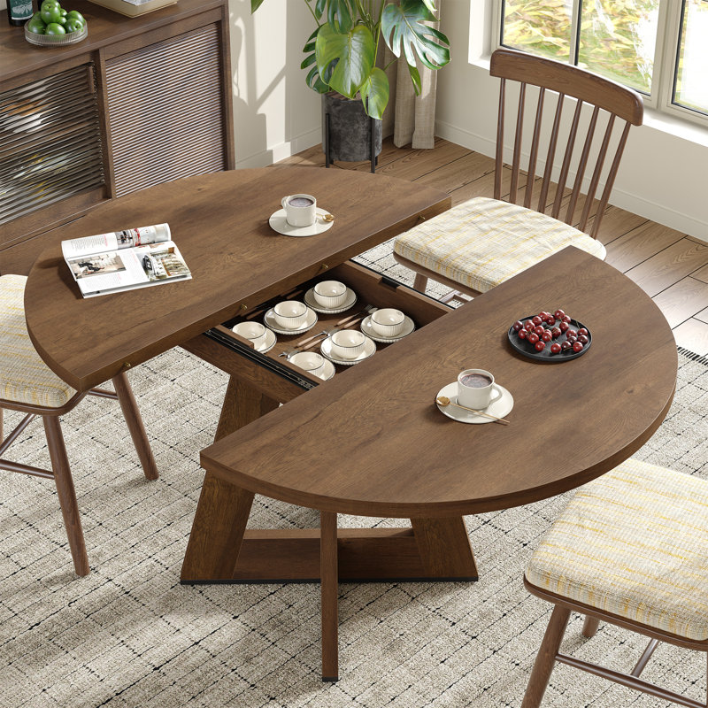 Table de salle à manger extensible 43,3 "à 61,1" avec rangement caché et base en croix, pour 4 à 6 personnes, table de salle à manger pour la salle à manger