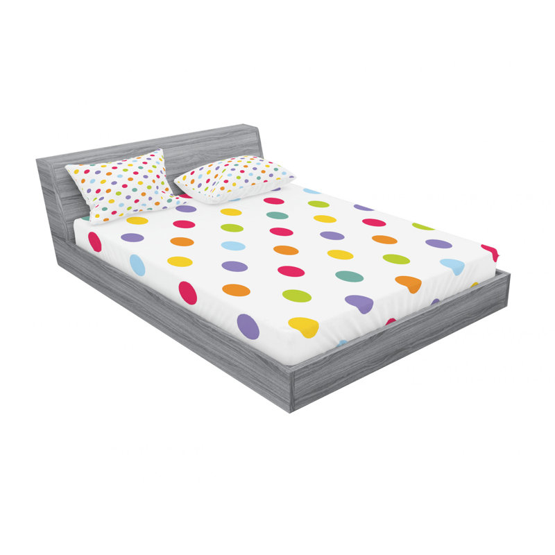 Microfiber Polka Dots Sheet Set, Queen Sheet Set with Fitted Sheet, Vintage Cheerful Desing Polka Dots