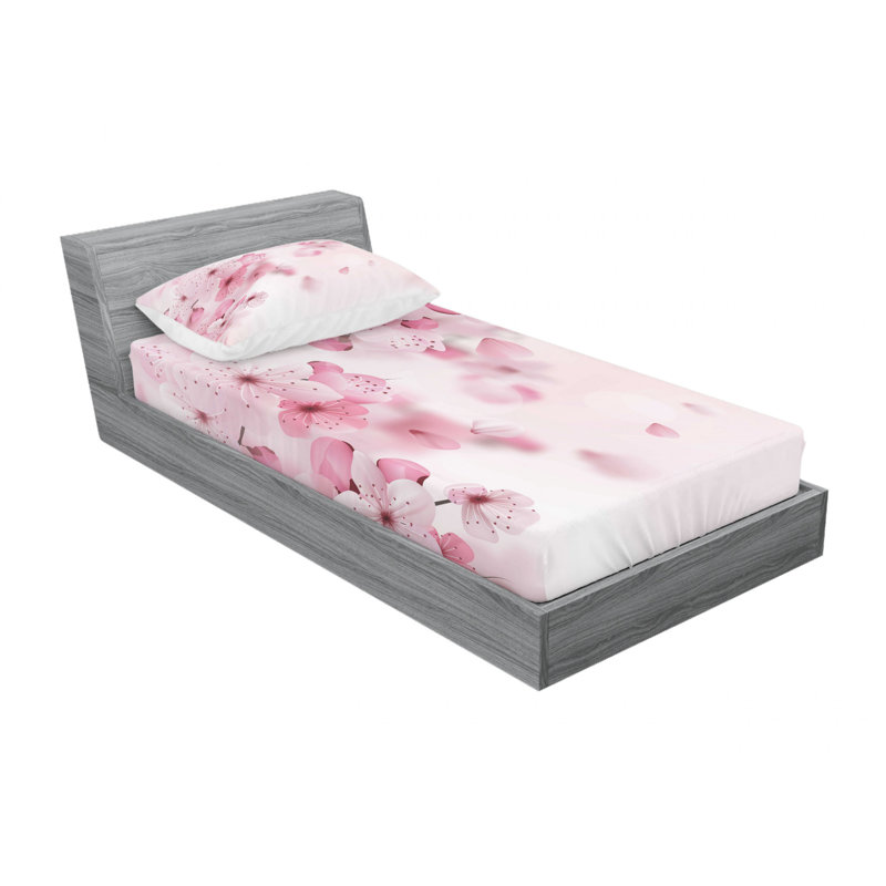 Microfiber Floral Sheet Set, Twin Sheet Set with Fitted Sheet, Rotic Apple Flower
