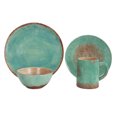 Patina Turquoise Ceramic Rustic Southwestern 16 Piece Dinnerware Set