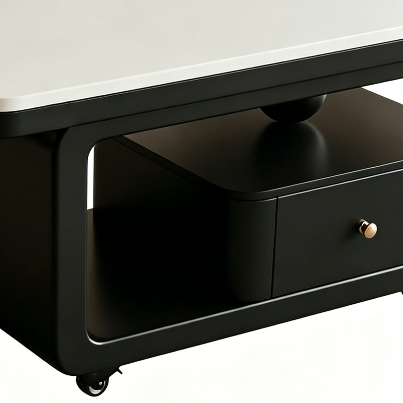 Table basse haut de gamme Italian Light Luxury, H 17,71 po x L 47,24 po x l 23,62 po, Blanc, Noir