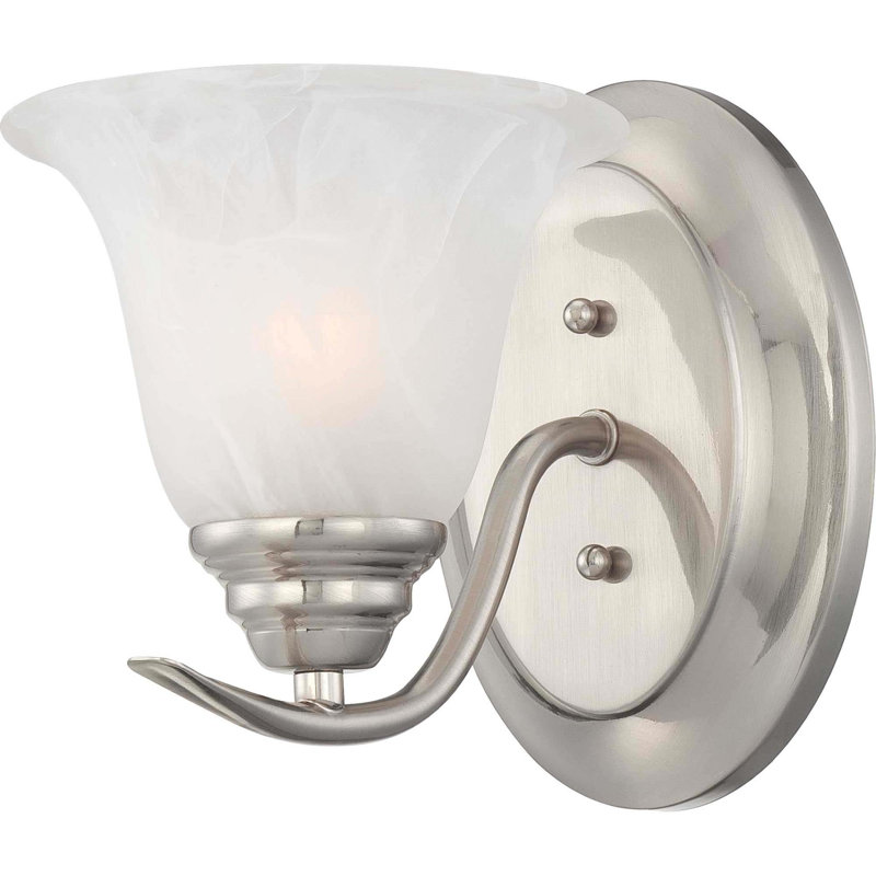 Whetsel V5231 Trinidad 1-Light Indoor Bath or Vanity Wall Sconce or Wall Mount with Alabaster Glass Bell Shade