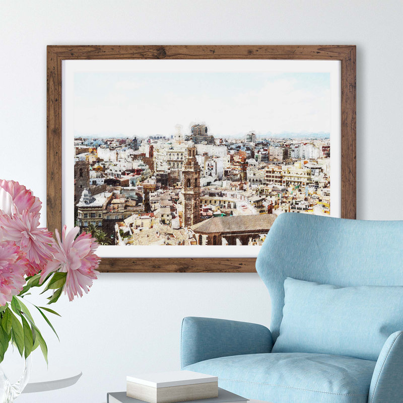 The Valencia Skyline In Spain - Single Picture Frame Painting, Walnut, 45cm H x 63cm W x 2cm D
