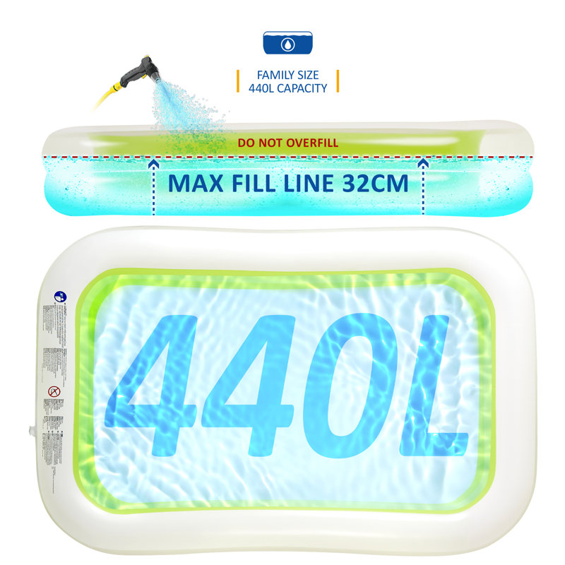SUNMER Large Inflatable Family Paddling Pool  –  200cm x 150cm x 50cm 