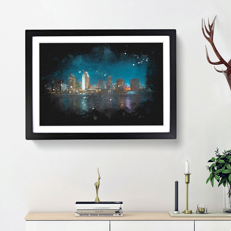 San Diego Skyline At Dusk - Picture Frame Graphic Art, 45cm H x 63cm W x 2cm D, Black Framed