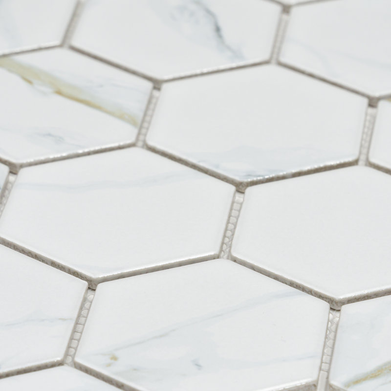 Calacatta Gold 3" x 3" Hexagon Marble Look Porcelain Mosaic Tile