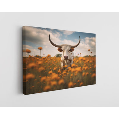 Texas Longhorn at Ranch Field, reproduction sur toile