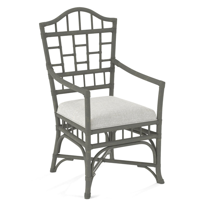 Chippendale Upholstered Arm Chair, Greystone, White Performance Fabric; 0851-94