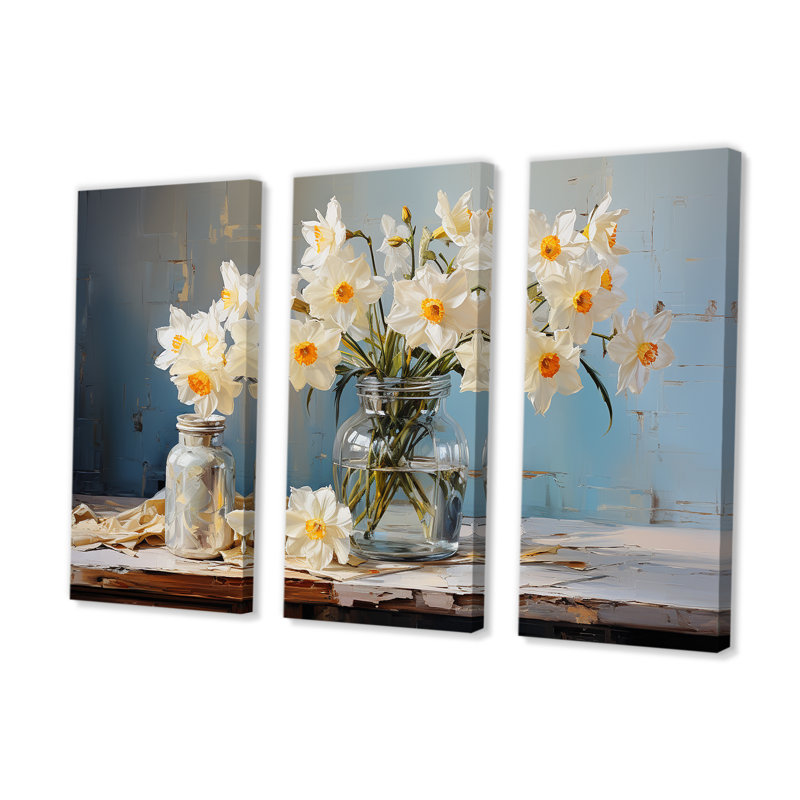 «Daffodils Farmhouse Still Life» - ensemble d'art mural sur toile jonquilles, H 28 po x l 36 po x P 1 po