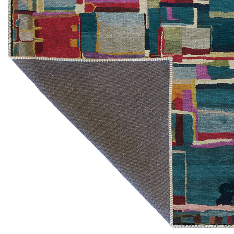 Dark-Toned Multi-Colored Mixed Shape Patterned Creative Modern Decorative Rug, Runner 3'9.81" x 6'6.74"