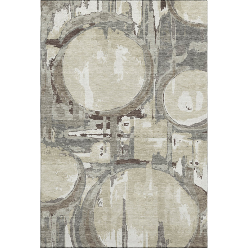 Tapis brun clair Prisco lavable à la machine de qualité supérieure, Rectangulaire 3 pi x 5 pi