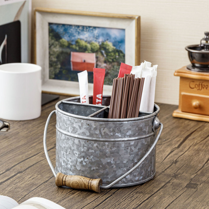 4-Slot Galvanized Metal Flatware Caddy