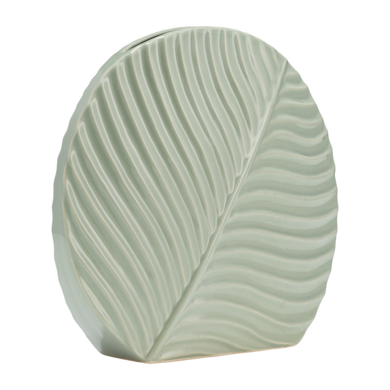 Sculptural Tall Vase with Leaf Texture for Console and Entryway Design - Flower Vase for Home Decor, 11" H x 12" W x 3" D