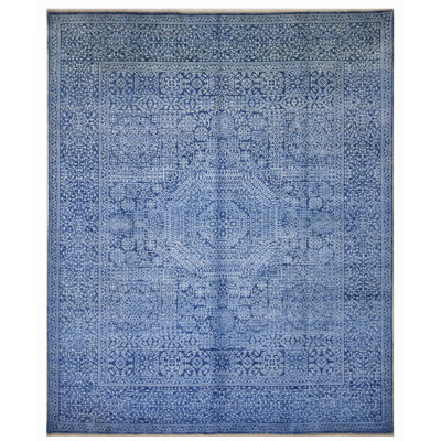 Hand Knotted Wool Area Rug in Blue