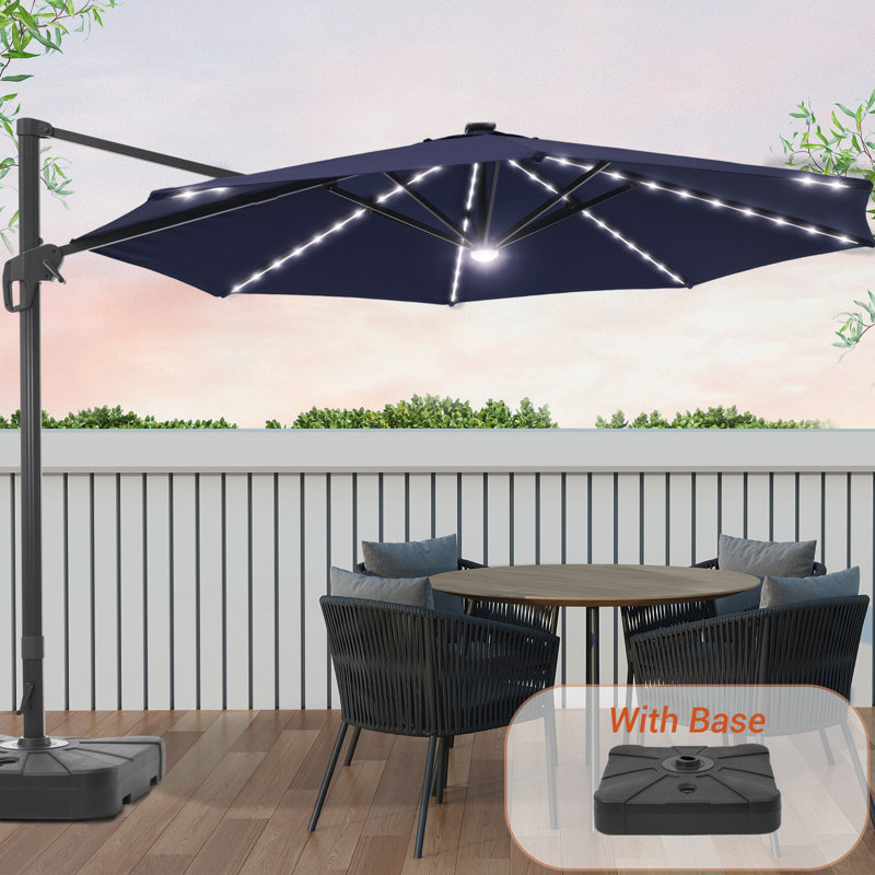 Parasol lumineux en porte-à-faux 11 pi avec base Ruark, Bleu