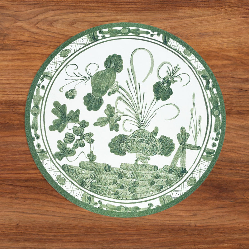 Vida Leather-like; Linen Round Placemats, Green
