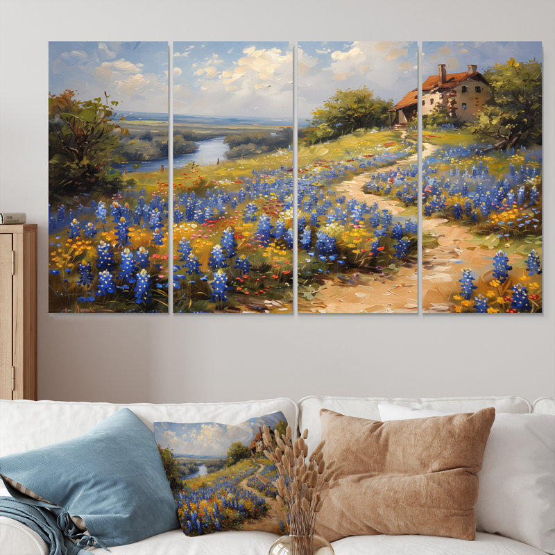 «Blue Green Meadow Charm Blue Bonnets VII», ensemble d'art sur toile Blue Bonnets, H 28 po x l 48 po