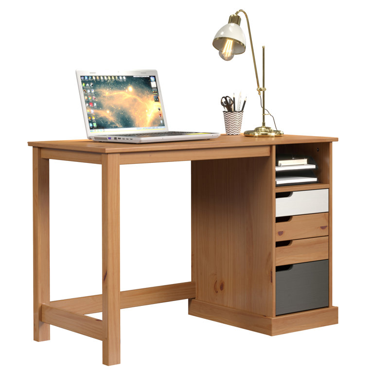 Thaddeus Solid Wood Writing Desk, Honey/White/Gray