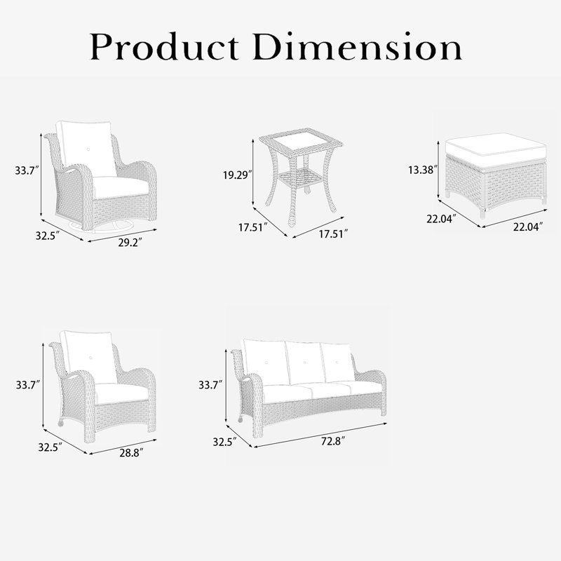 LayinSun 9 Pieces Outdoor Patio Furniture Set With Sofa And Ottoman, Navy, Brown