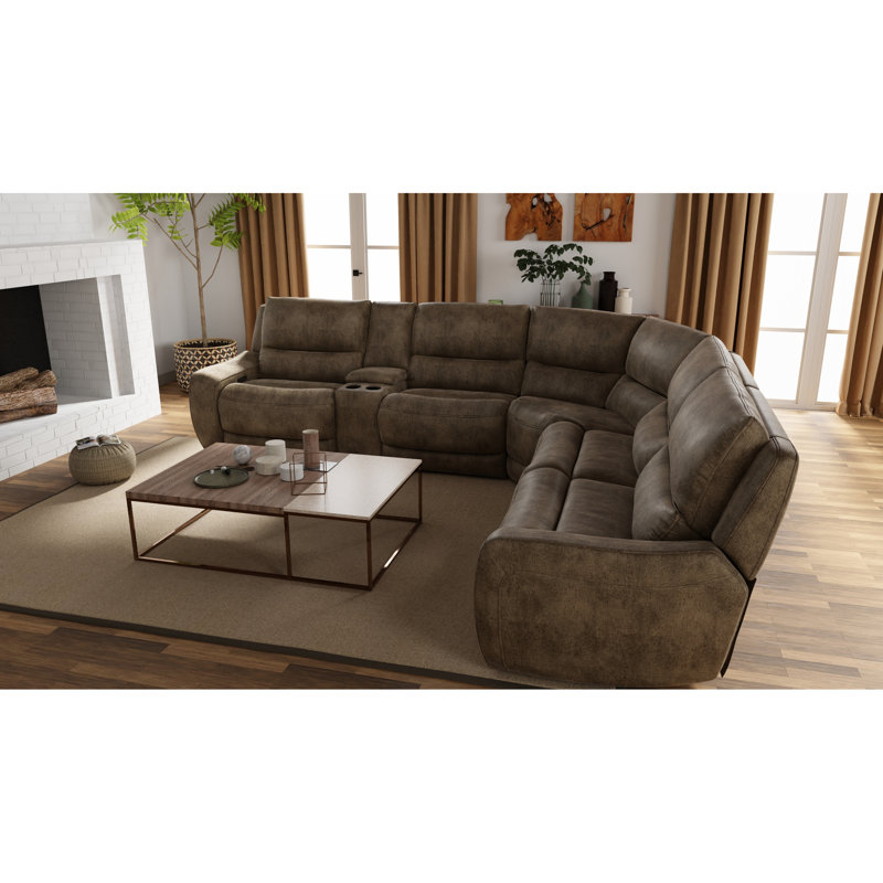 Canapé modulaire inclinable électrique en forme de L Performance de 6 pièces avec repose-pieds motorisés, rangement pour console centrale et commodité de charge en ardoise, connectivité C, compartiment caché pour la vie