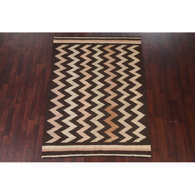 Tapis brun / beige en laine tissé à la main