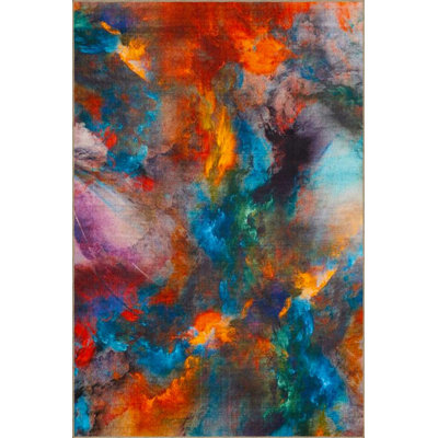Pastel Patterned Woven Base Machine Washable Rug
