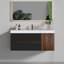 Meuble-lavabo de 48 po en noyer Grace avec lavabo à surface solide blanc brillant et tiroirs noirs doux, meuble-lavabo mural flottant pour salle de bain moderne, sans drain ni robinet, pré-assemblé