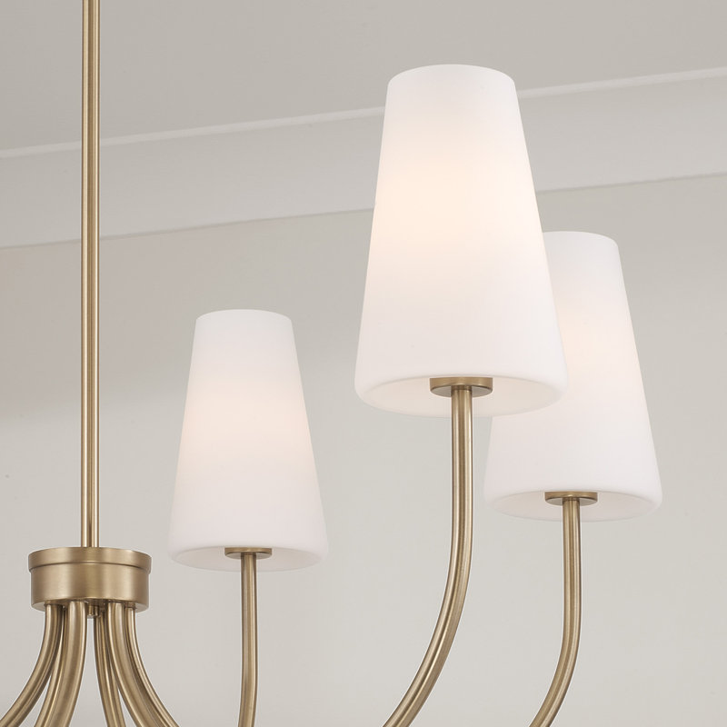 37.25" W x 26.5" H 6-Light Transitional Chandelier with Tapered Soft White Glass, Brass