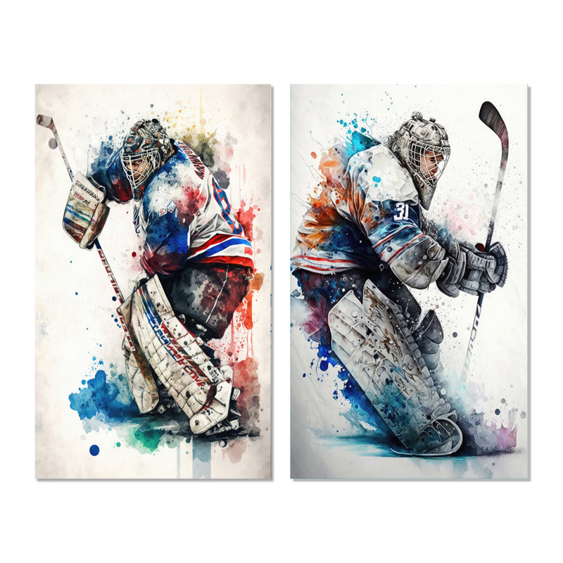 «Hockey Gardien», 2 pièces sur toile, Toile tendue, H 40 po x l 40 po