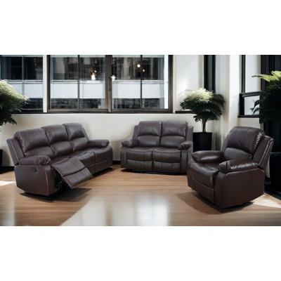 3-piece Bonded Leather Manual Reclining Living Room Sofa Set by Ebern Designs