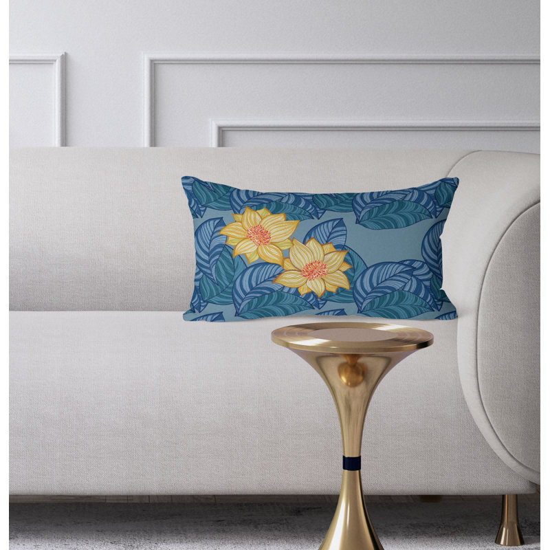 Coussin Mangnolia, Bleu/jaune