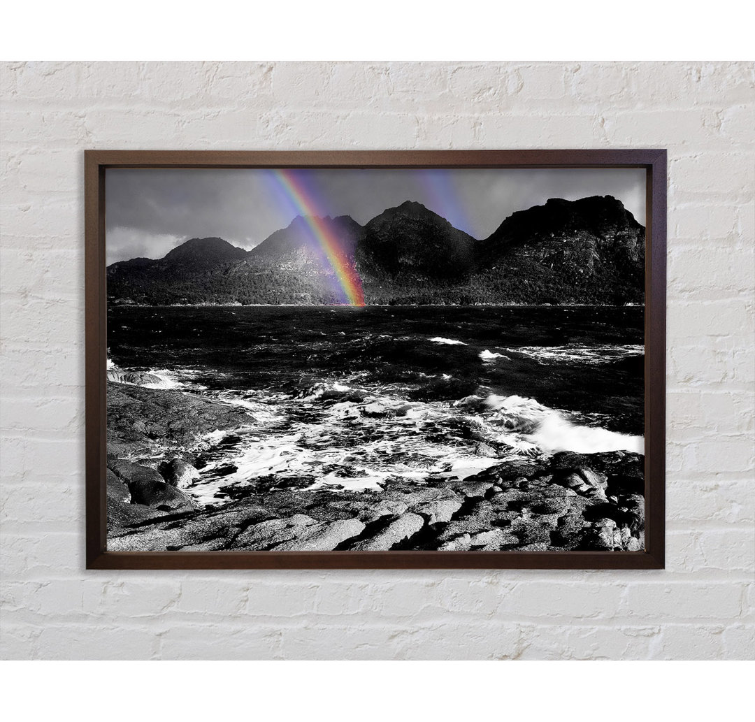 Regenbogen Ozean Berge B N W - Druck