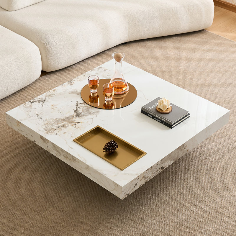 Table basse moderne carrée en marbre avec plateau, base en acier inoxydable doré, centre de table de salon luxueux
