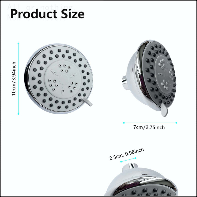 Pomme de douche à haute pression avec 3 modes de jet, pomme de douche à pluie fixe de 4 pouces avec rotule pivotante réglable, accessoires de salle de bain