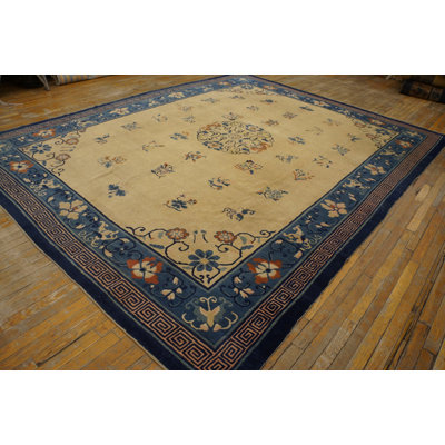 Antique Chinese Peking Chinese Floral Medallion Ivory 1920s Rug